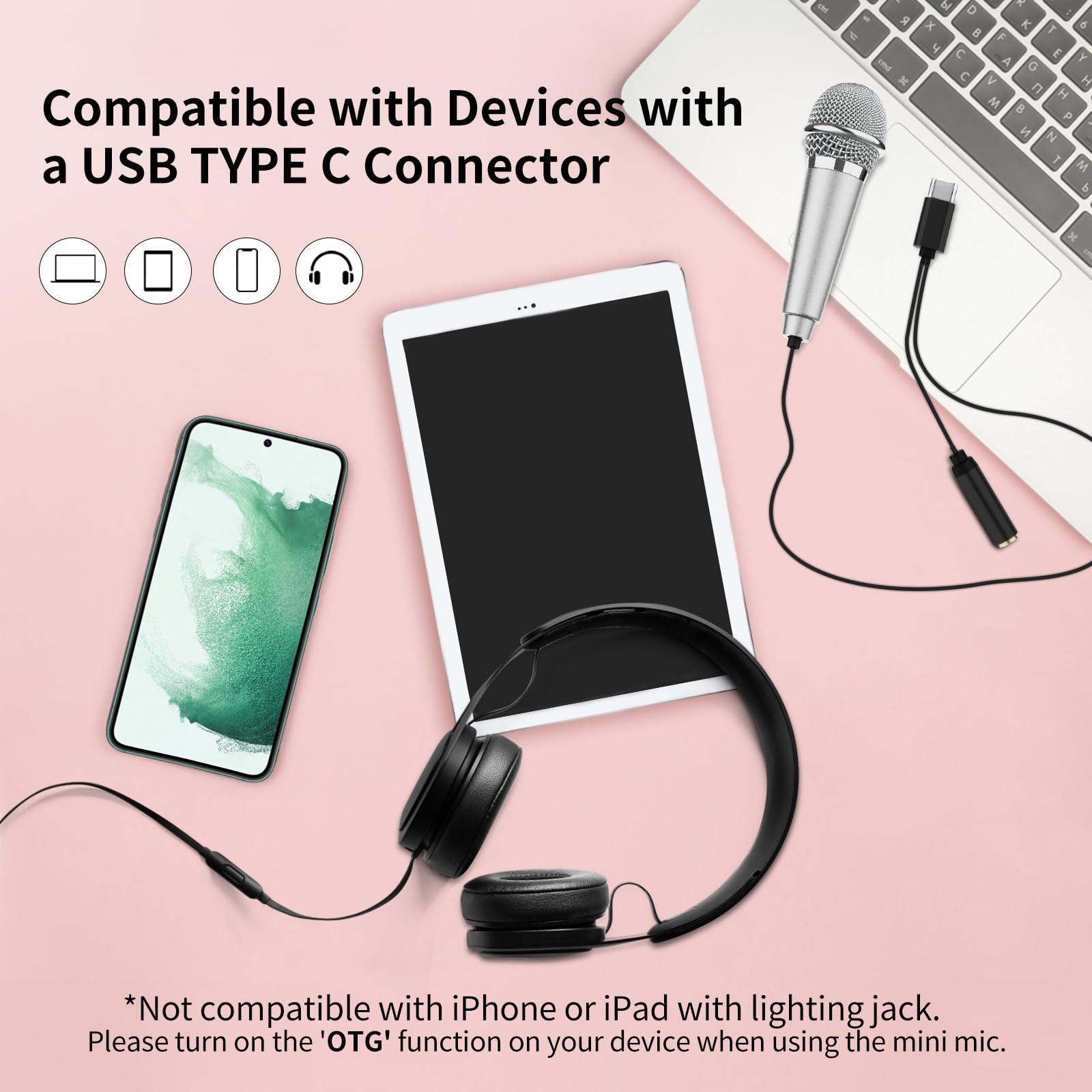 USB C Mini Karaoke Microphone for Android Phone, Laptop, Tablets Small ASMR Microphone for Voice Video Recording Singing, Vloggi